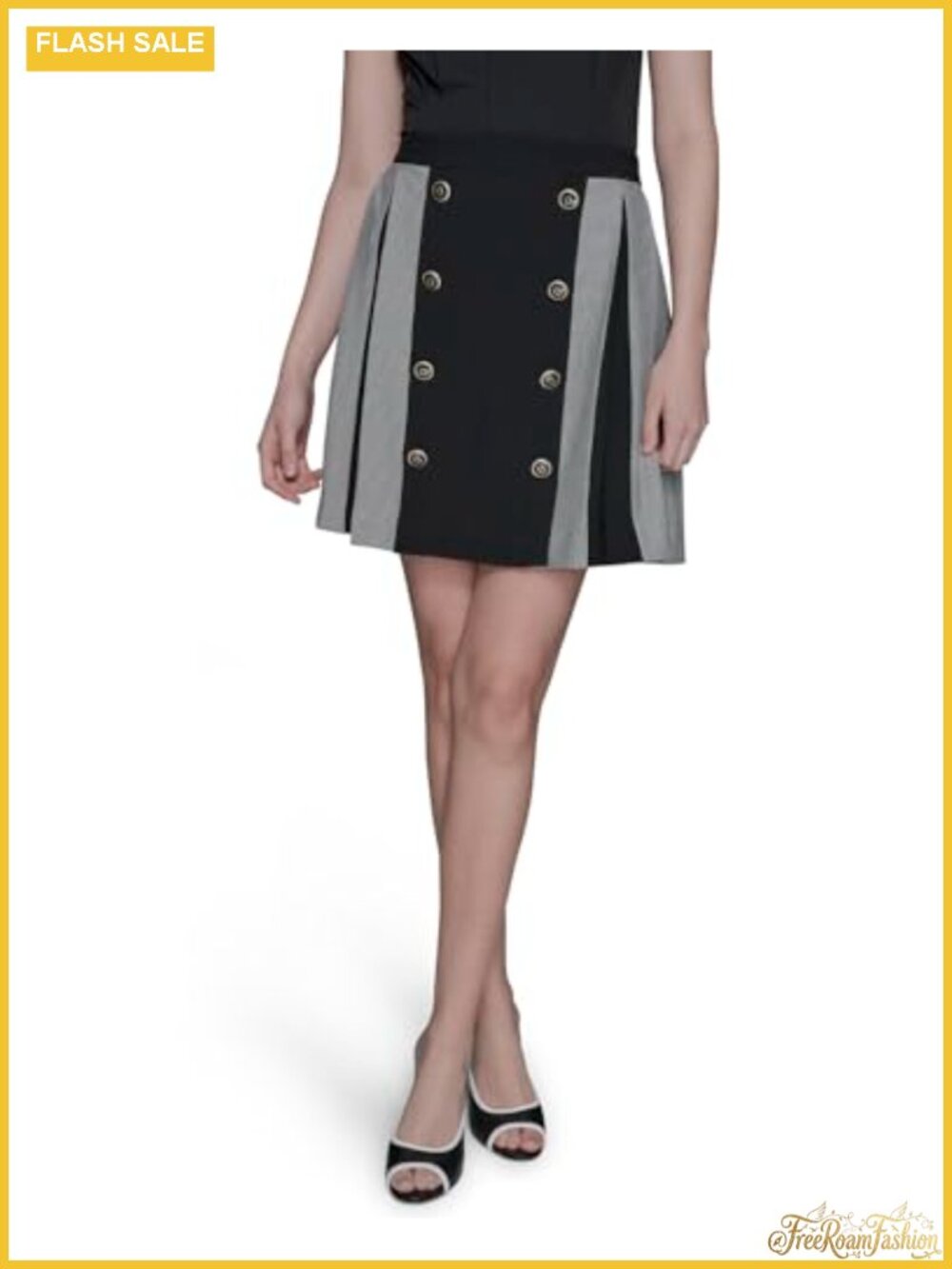 Two Toned Pleated Mini Skirt with Buttons Work to Weekend